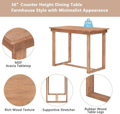 VilroCaz Farmhouse Counter Height Dining Table Set for 4, Wooden 5-Piece Kitchen Pub Bar Table Set, 47'' Rectangular Dining Table and 4 Upholstered Counter Height Chairs for Small Places (Brown-H)