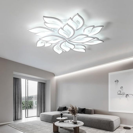 JAYMP 35.4" Flower Shaped Ceiling Light Dimmable Modern Ceiling Lamp Remote Control LED Lighting Fixture for Living Room Kitchen Dining Room (White/12 Petals)