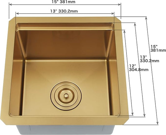 Gold Bar Sink Undermount, 16 Gauge SUS304 Stainless Steel All In One Workstation Sinks with Ledge & Accessories, 15" x 15" x 10" Small Kitchen Sink Prep Sink for Wet Bar, Outdoor,RV