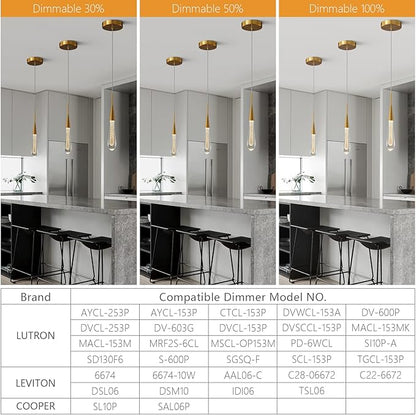 LMQNINE Kitchen Light Fixtures Ceiling Dimmable LED Modern Gold Pendant Light Mini Teardrop Crystal Pendant Light for Kitchen Island Bedroom Hallway Entryway (3-Pack) (020-3)