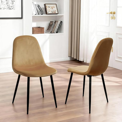 CangLong Set of 2 Velvet Dining Chairs with Metal Legs, Accent Chairs for Living Room & Bedroom, Modern Side Chairs for Kitchen/Restaurant, Earthy Yellow