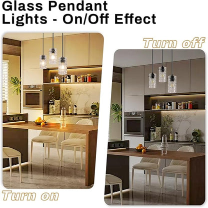 Black Glass Pendant Lights, Pendant Light Fixtures, Pendant Lights For kitchen island Living Room ,With Meatel Adjustable Hanging Rod,(3 Lights)