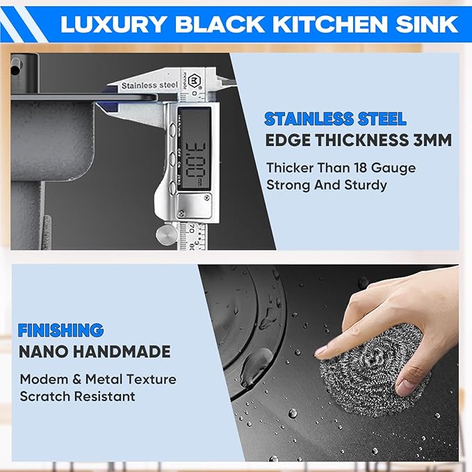 Black Drop in Kitchen Sink, 30x18 Inch Stainless Steel Single Bowl Kitchen Sinks, Topmount 18 Gauge Metal Laundry Sink with Drain Basket and Strainer Mesh Set