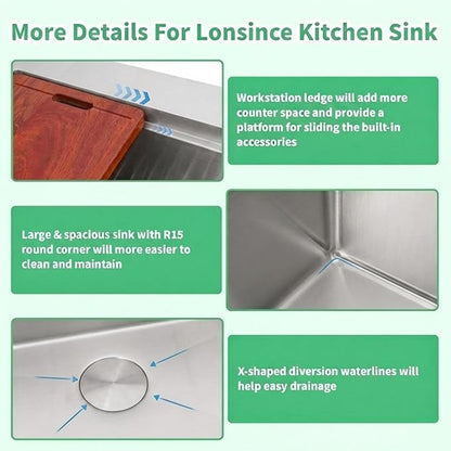 Drop In Kitchen Sink 36" X 22",Top Mount 16 Gauge Stainless Steel Workstation Sink,Deep & Large Single Bowl Kitchen Sinks