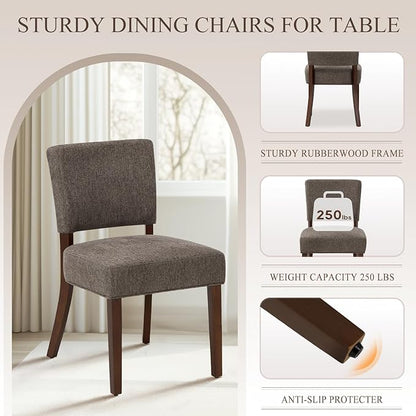 COLAMY Upholstered Dining Chairs Set of 2, Fabric Kitchen Chairs with Padded Seat & Back, Solid Wood Legs, Modern Simple Dining Room Chairs for Kitchen, Dining Room, Living Room, Brown
