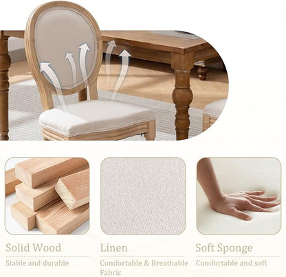 Linen Wooden Dining Chair Set of 4, Upholstered Farmhouse Dining Chair with Solid Wood Frame, Kitchen & Dining Room Chairs for Living Room, Restaurant, Bedroom (Beige-Padded, Set of 4)