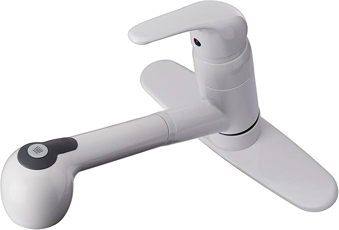 Pfister Pfirst Series Kitchen Sink Faucet with Pull Out Sprayer Single Handle Mid Arc White Finish 1.75 GPM 360 Degree Swivel Spout Ceramic Disc Valve Technology G13310WW