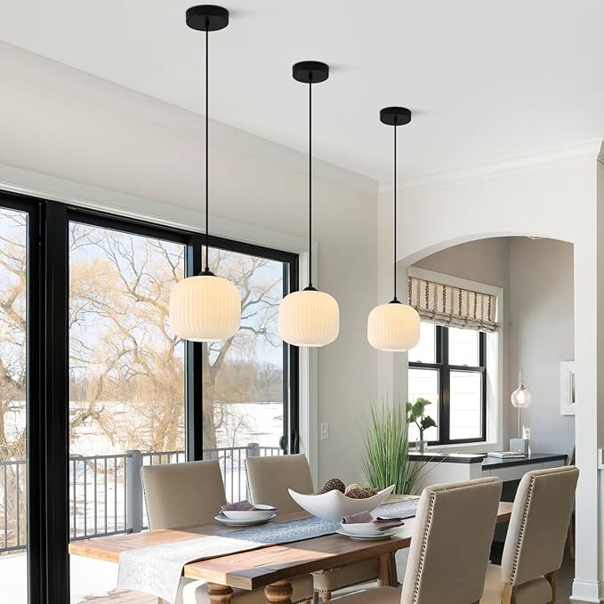 KCO Lighting Milk Glass Globe Pendant Light Kitchen Island Mid Century Black Pendant Light Modern Farmhouse Hanging Pendant Lighting Large Industrial Round Hanging Light (2 Pack)