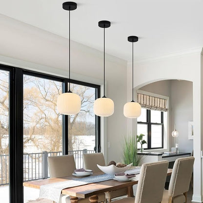 KCO Lighting Milk Glass Globe Pendant Light Kitchen Island Mid Century Black Pendant Light Modern Farmhouse Hanging Pendant Lighting Large Industrial Round Hanging Light (2 Pack)