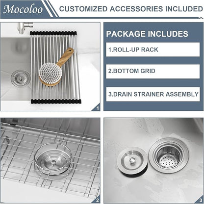 Mocoloo 23 Inch Laundry Sink - 23 x 18 Undermount Utility Sinks 16 Gauge Single Bowl Stainless Steel Utility Tub Sink 12 Inch Deep Laundry Room Sinks Under Counter Seamless Handmade Basin
