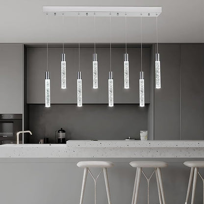 8 Light Pendant Lights Kitchen Island, Modern Chrome Crystal Pendants with Dimmable 3000K-6000K LED Ceiling Hanging Light Fixture for Dining Room Bedroom, Adjustable Height 78"
