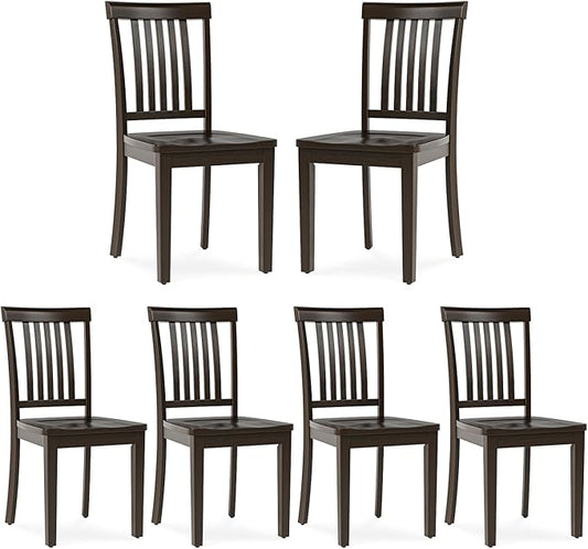 COLAMY Wooden Dining Chairs Set of 6, Solid Rubberwood Kitchen & Dining Room Chairs,Windsor Style Seating, Rustic Dining Table Chairs, Non-Slip Foot Pads, Farmhouse & Traditional Seating,Dark Brown