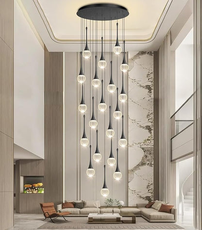 20 Light Crystal Chandelier for High Ceiling Dimmable LED Pendant Lights with Remote Adjustable Chandeliers for Staircase Foyer Living Room Black