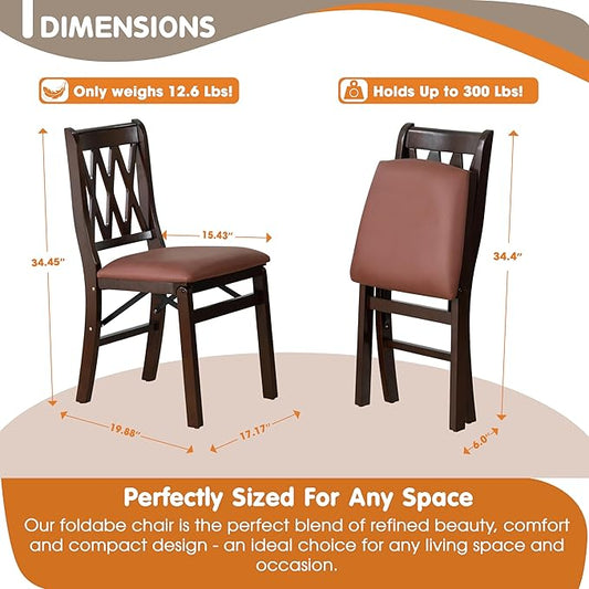 East West Furniture - PNC-MAH-26 – Plano Folding Solid Wood Dining Room Chairs with PU Leather Seat, 3-X Back Design, Set of 2, No Assembly Needed, Mahogany Wood Finish