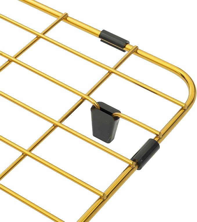 Kitchen Sink Grid, Kitchen Sink Protectors, Stainless Steel Sink Grids for Bottom, 26" x 14" with Rear Drain for Single Sink Bowl, Golden Color
