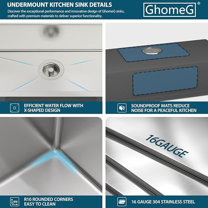 30 Inch Undermount Kitchen Sink 30x18 Workstation Undermount Sink Stainless Steel 16 Gauge 8 In Deep Single Bowl Under Counter with Accessories