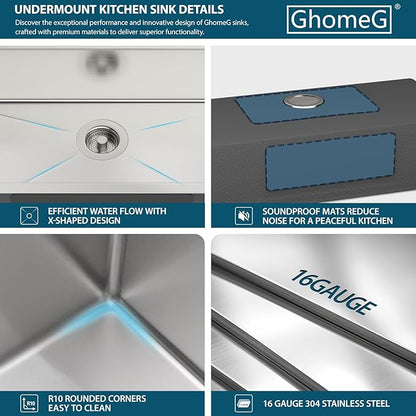 33 Inch Undermount Kitchen Sink 33x18 Inch Workstation Undermount Sink Stainless Steel 16 Gauge 8 In Deep Single Bowl Under Counter with Accessories