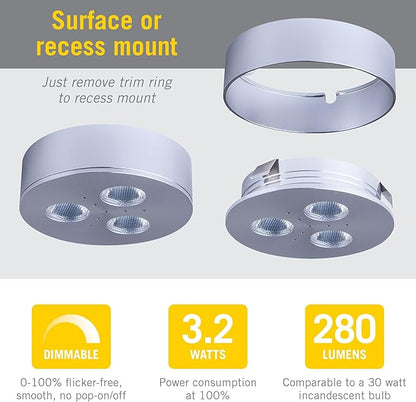 Armacost Lighting TriVue Under Cabinet LED Puck Light Recessed Downlight, 2700K, Matte White, 213312