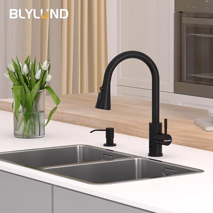 Touchless Kitchen Faucet with Pull Down Sprayer, Kitchen Sink Faucet with Soap Dispenser,Single Handle Hands-Free Sensor Fits 1 to 4 Hole Sinks,Stainless Steel Matte Black