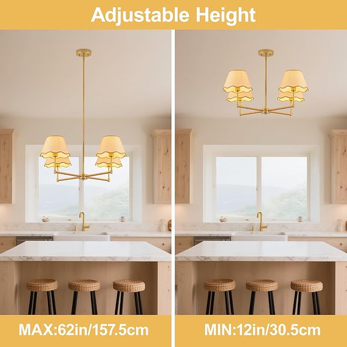 MAYNA 29" Farmhouse Boho Chandelier, 4-Light Rattan Light Fixture with Wicker Lamp Shade, Adjustable Boho Dining Room Light Fixture for Kitchen Island, Living Room, Bedroom