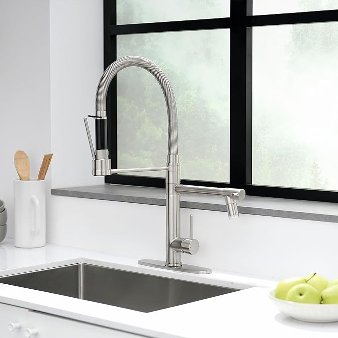 GIMILI Commercial Dual-Spout Kitchen Sink Faucet with Pull Down Sprayer Brushed Nickel LED Kitchen Faucet