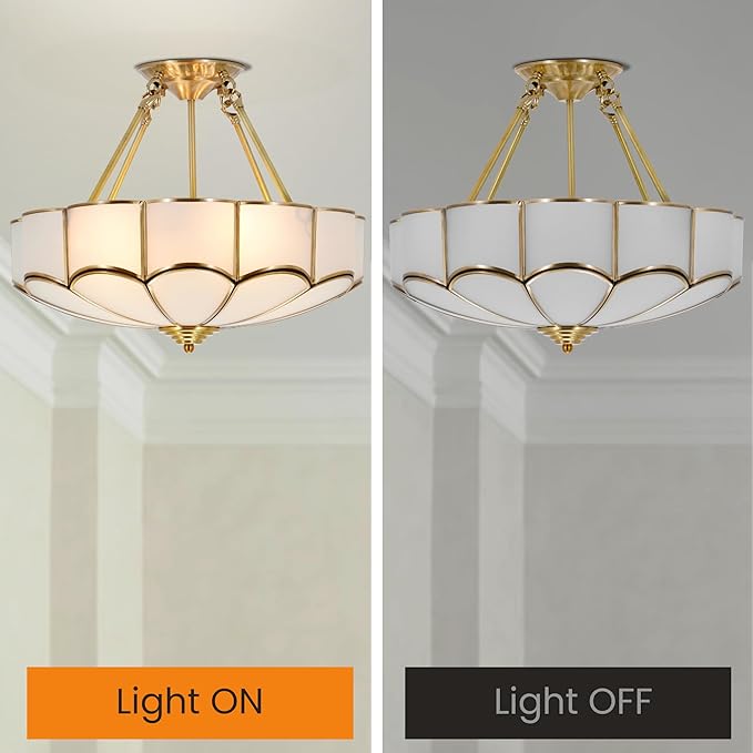 Vintage Pendant Light Fixture, 4-Light Semi Flush Mount Ceiling Light, Handmade Glass Ceiling Light Fixture for Foyer Entryway Stairway (Antique)