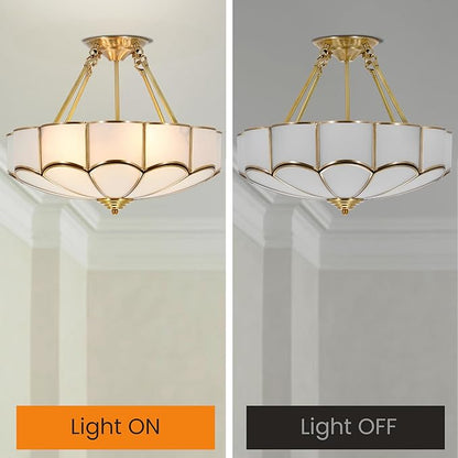 Vintage Pendant Light Fixture, 4-Light Semi Flush Mount Ceiling Light, Handmade Glass Ceiling Light Fixture for Foyer Entryway Stairway (Antique)