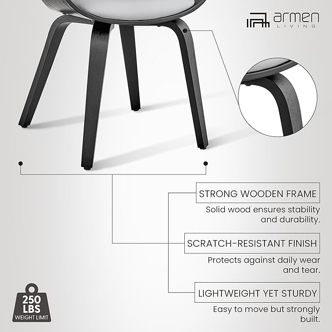 Armen Living Adalyn Faux Leather and Wood Dining Room Accent Chair, Gray/Black 19D x 25W x 30H in