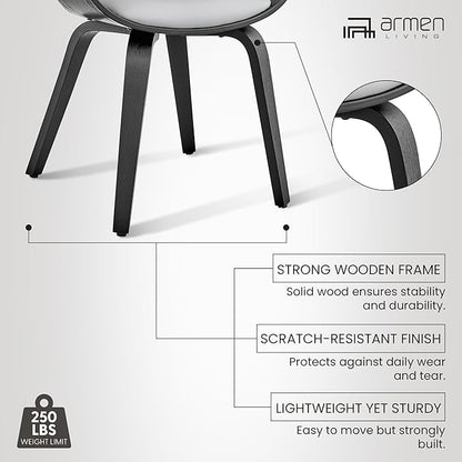 Armen Living Adalyn Faux Leather and Wood Dining Room Accent Chair, Gray/Black 19D x 25W x 30H in