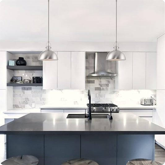 Kira Home Belle 9" Contemporary Industrial Pendant Light, Adjustable Length + Shade Swivel Joint, Brushed Nickel Finish, Pack of 2