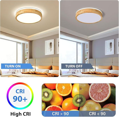 Pevfah Modern Dimmable Wood Flush Mount Ceiling Light, 2700K-6000K 5CCT Round Close to Ceiling Lighting Fixtures, Minimalist LED Ceiling Lamp for Bedroom, Kitchen, Hallway, Living Room-15.74in