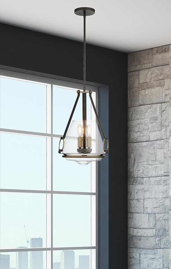 Minka Lavery 3903-107 Eden Valley Convertible Pendant to Semi-Flush, 3-Light, 180 Total Watts, 12.38-in H x 18.13-in W, Smoked Iron with Aged Gold