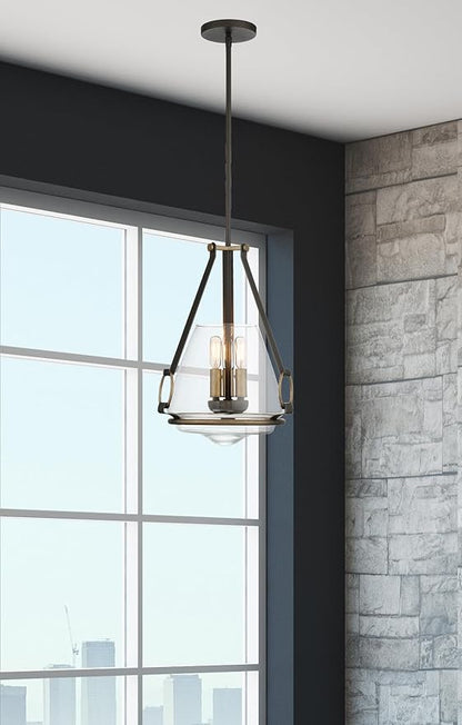 Minka Lavery 3903-107 Eden Valley Convertible Pendant to Semi-Flush, 3-Light, 180 Total Watts, 12.38-in H x 18.13-in W, Smoked Iron with Aged Gold