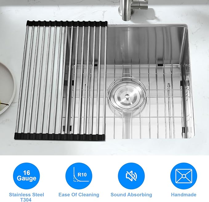 PEPO 18×18 Inch Undermount Kitchen Sink 16 Gauge Stainless Steel Bar Prep Sink Single Bowl with Drain Accessories for Small Kitchen, Wet Bar RV