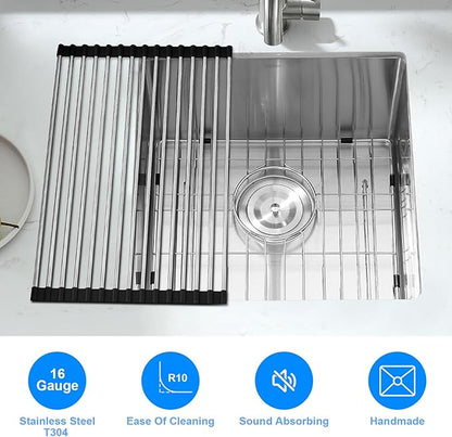 PEPO 18×18 Inch Undermount Kitchen Sink 16 Gauge Stainless Steel Bar Prep Sink Single Bowl with Drain Accessories for Small Kitchen, Wet Bar RV