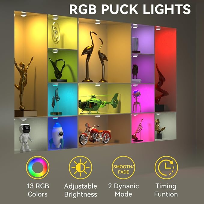 LED Puck Lights with Remote Control, Under Cabinet Lighting Stick on Tap/Push Lights, Battery Operated Closet Lights, Wireless Led Wall Light for Bedroom, Under Counter Light for Kitchen,3 Pack