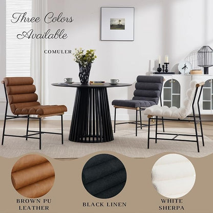 Modern Upholstered Dining Chairs Set of 2, Brown PU Leather Dining Room Chairs with Tufted Back & Cushion, Comfy Armless Kitchen Chairs with Black Metal Legs for Dinner Living Room