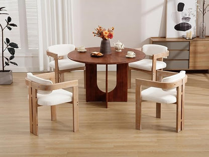 Farmhouse Dining Chairs Set of 2, Accent Barrel Kitchen Armchairs with Solid Wood Legs, Upholstered Linen Side Chairs for Dining Room/Living Room/Kitchen Island/Bedroom/Restaurant, Beige