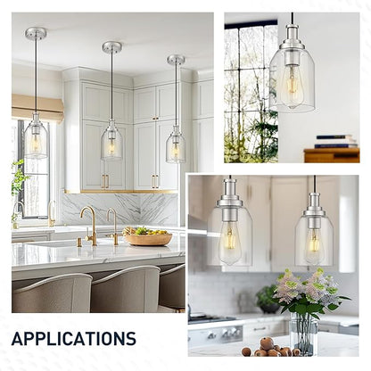 zeyu Pendant Lights Kitchen Island, Modern Kitchen Pendant Lighting Over Island for Dining Room, Brushed Nickel Hanging Lights Fixtures with Clear Glass Shade, ZG33M1L BN