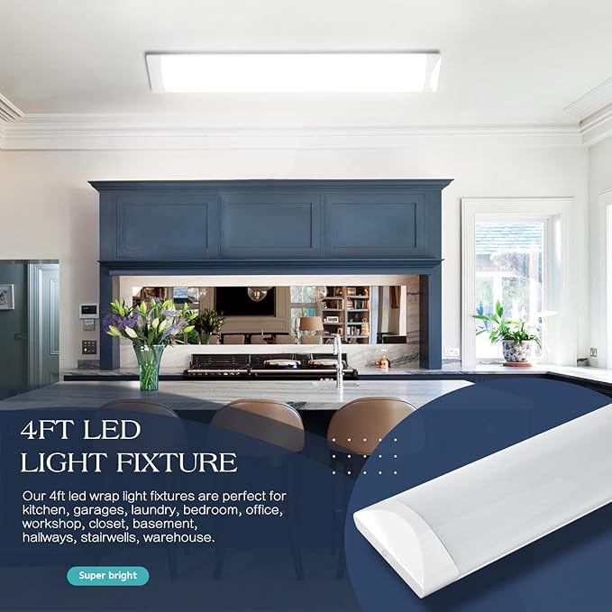 ANTLUX 4FT LED Wraparound Puff Lights, 50W/5500LM, 3 Color Temperature Dimmable LED Wrap Light, 4 Foot LED Flush Mount Ceiling Lights, 48 Inch LED Light Fixtures for Kitchen Laundry Office, White