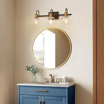 LALUZ Bathroom Light Fixtures, Vanity Lights with Oil Rubbed Bronze Finish, Antique Gold Socket, Clear Glass Shade, 22.5’’ L x 7’’ W x 9’’ H