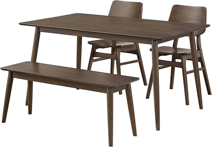 Alaterre Furniture Calais Dining – 4 Piece Dining Table Set for 4 with Chairs and Bench – Mid Century Modern 59-Inch Solid Wood Kitchen & Dining Room Table with Bench, and 2 Chairs (Walnut Finish)