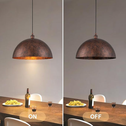 17.7” Industrial Metal Dome Pendant Light, Rust Industrial Pendant Lights for Kitchen Island, Dimmable Hanging Light Fixtures Compatible for Kitchen Island, Dining Room