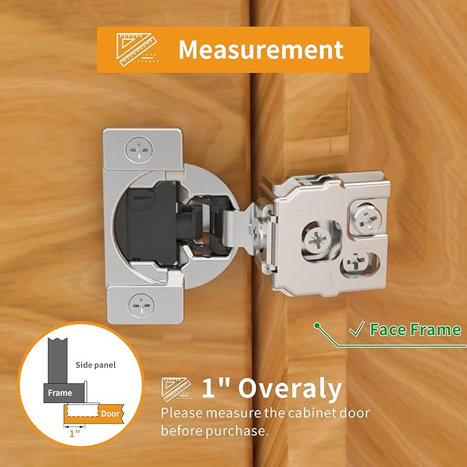Chibery 2 Pack 1" Overlay 4D Soft Close Concealed Hinges for Face Frame Door, Adjustable Closing Speed, Smooth Slow Self Close Hinges, Satin Nickel, 105° Open Angle Stainless Steel Cabinet Hinges