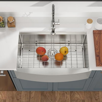 Mocoloo 33 Farmhouse Sink - 33 x 22 Inch Stainless Steel Undermount Kitchen Sink Workstation Ledge 16 Gauge Single Bowl Deep Basin Handmade Apron Front Farm Style Sinks