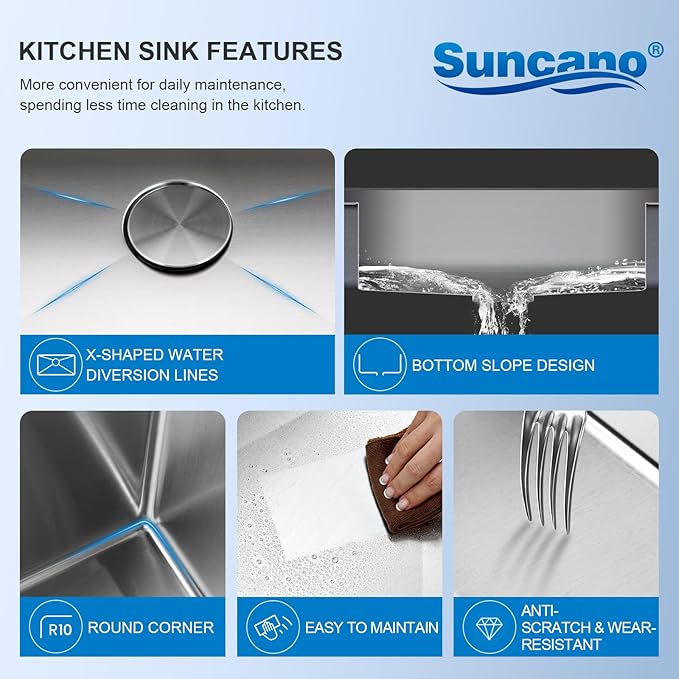 33 Inch Undermount Kitchen Sink Workstation, Stainless Steel Kitchen Sinks Single Bowl, Handmade Large Undermount Sink 33x19x10 with Accessories
