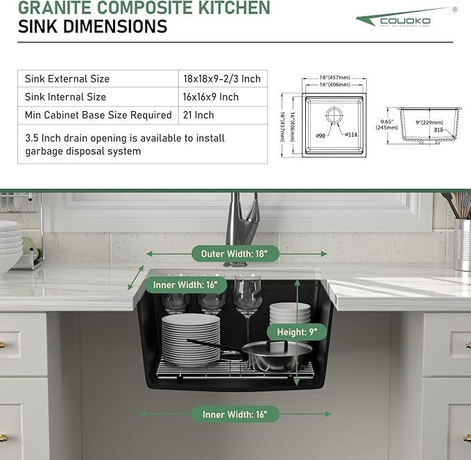 18 Inch Undermount Bar Sink 18x18 Undermount Bar Sink Mini Wet Bar White Quartz Granite Composite Small Kitchen RV Sinks Single Bowl Outdoor Island Basin with Cutting Board