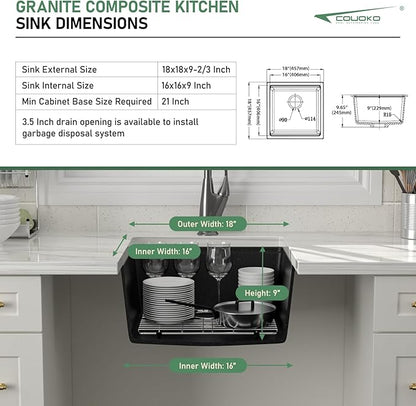 18 Inch Undermount Bar Sink 18x18 Undermount Bar Sink Mini Wet Bar White Quartz Granite Composite Small Kitchen RV Sinks Single Bowl Outdoor Island Basin with Cutting Board