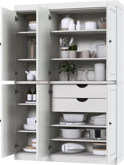 Palace Imports Solid Wood Kitchen Pantry Cabinet - 71.5" Tall x 48.5" Wide - Freestanding Storage Pantry w/ 2-Drawer Kit & Adjustable Shelves - White, Renewable Eco-Friendly 100% Wood, Made in Brazil
