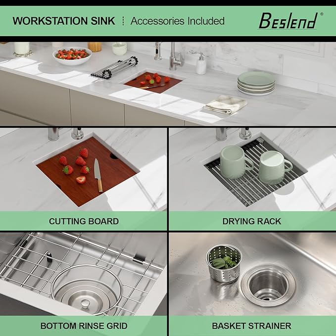 15 Undermount Kitchen Sink - Beslend 15x15 Inch Under Counter Sinks Stainless Steel Ledge Workstation Bar Prep Sink 16 Gauge Single Bowl